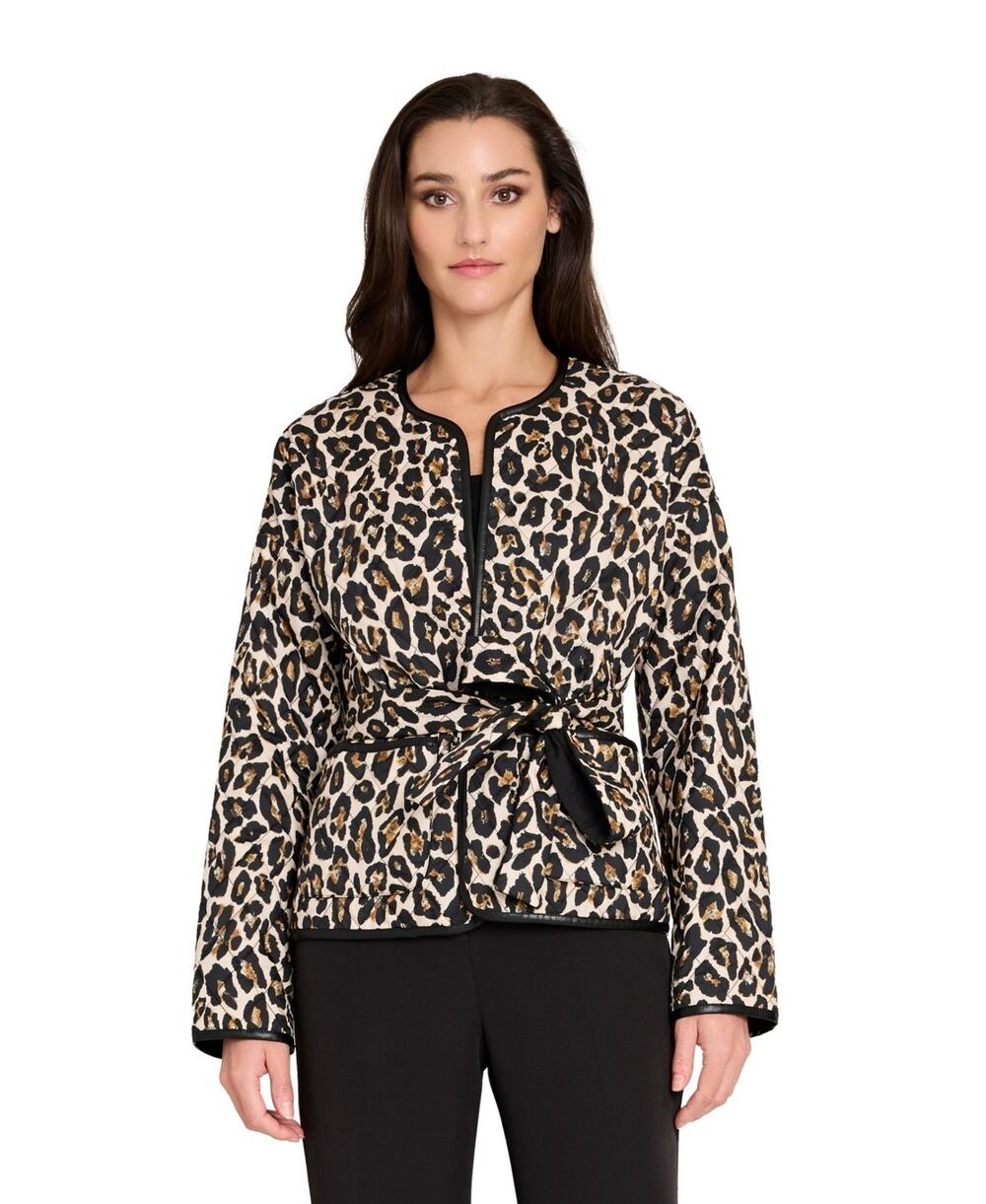 Tahari ASL Women's Collarless Tie Belt Quilted Reversible Jacket Size 6 3849
